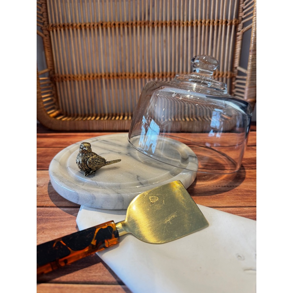 Marble Cheese Board with Glass Cloche 7"